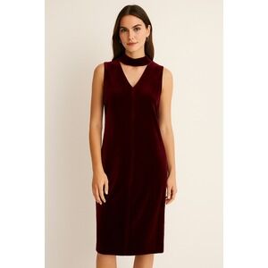 Calvin Klein Women's Size 14 Choker Sheath‎ Dress in Deep Wine Burgundy Velvet